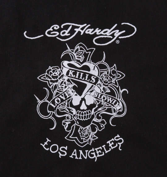 Ed Hardy 刺繍&プリント半袖Tシャツ ブラック×シルバー