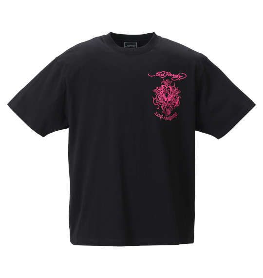 Ed Hardy 刺繍&プリント半袖Tシャツ ブラック×ピンク