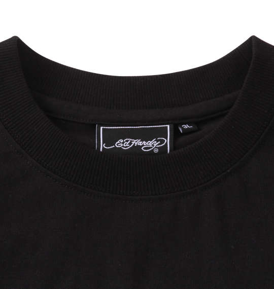 Ed Hardy 刺繍&プリント半袖Tシャツ ブラック×ピンク