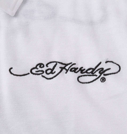 Ed Hardy 刺繍&プリント鹿の子半袖ポロシャツ オフホワイト