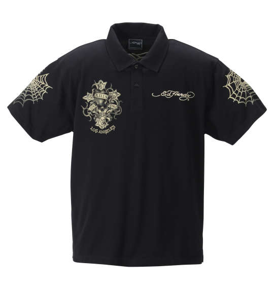 Ed Hardy 刺繍&プリント鹿の子半袖ポロシャツ ブラック