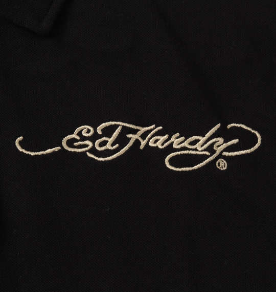 Ed Hardy 刺繍&プリント鹿の子半袖ポロシャツ ブラック