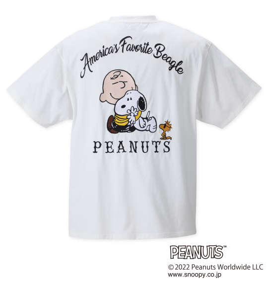 FLAGSTAFF×PEANUTS スヌーピーコラボ半袖Tシャツ ホワイト