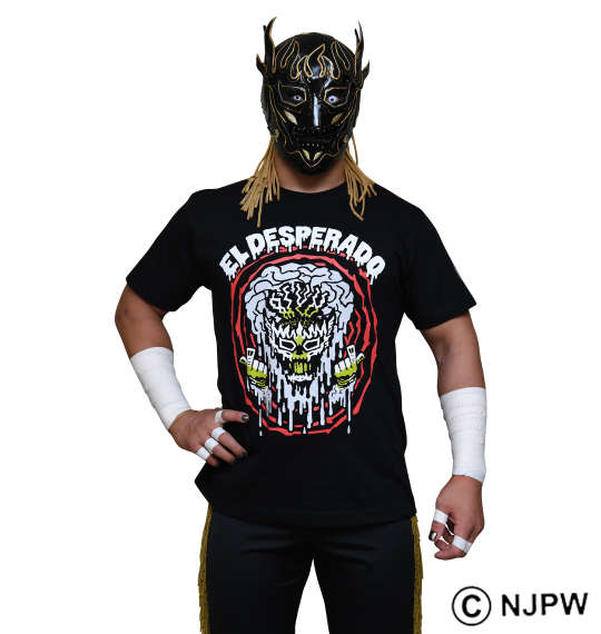 新日本プロレス エル・デスペラードイラスト半袖Tシャツ ブラック
