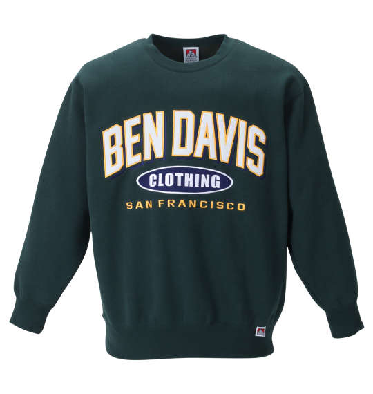 BEN DAVIS カレッジワッペンロゴクルーネックスウェット ダークグリーン