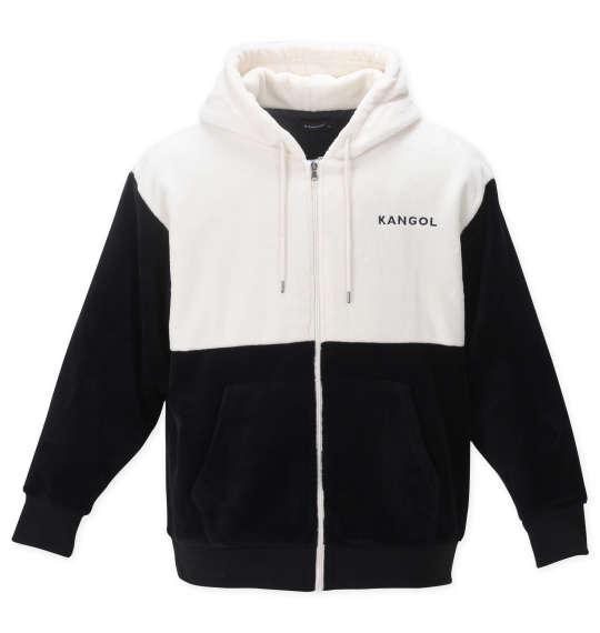 KANGOL シルキーフリースジャケット オフホワイト×ブラック