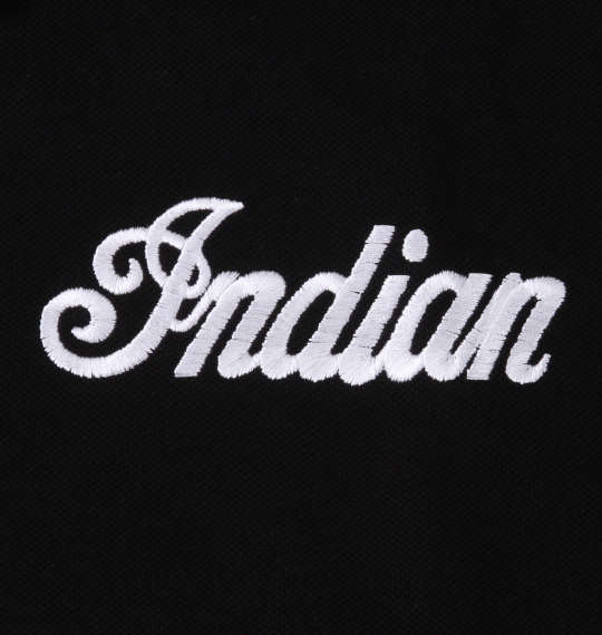 INDIAN MOTOCYCLE プリント&刺繍鹿の子半袖ポロシャツ ブラック