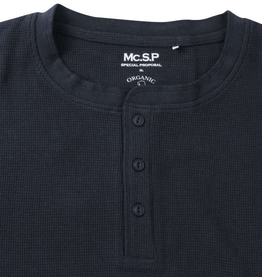 Mc.S.P オーガニックワッフルヘンリーネック長袖Tシャツ ネイビー