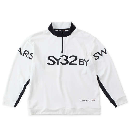 SY32 by SWEET YEARS ジップアップライトストレッチシャツ ホワイト