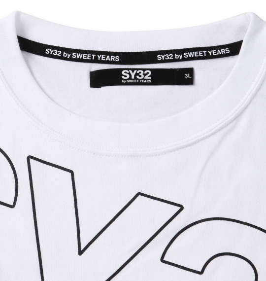 SY32 by SWEET YEARS スラッシュビッグロゴ半袖Tシャツ ホワイト