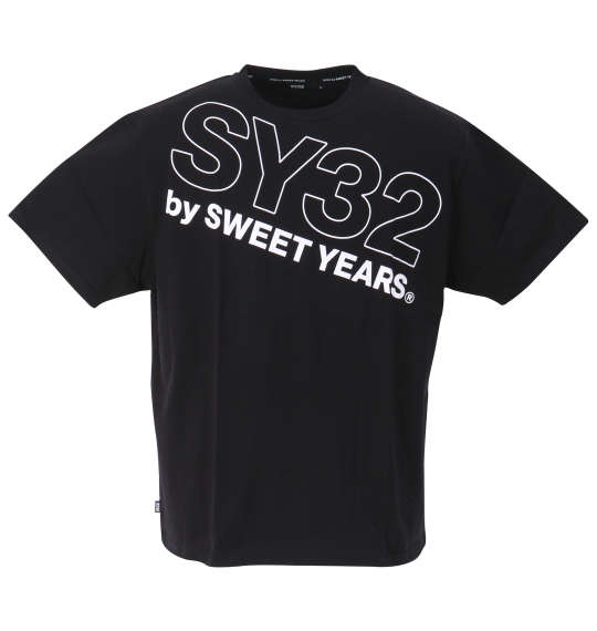SY32 by SWEET YEARS スラッシュビッグロゴ半袖Tシャツ ブラック