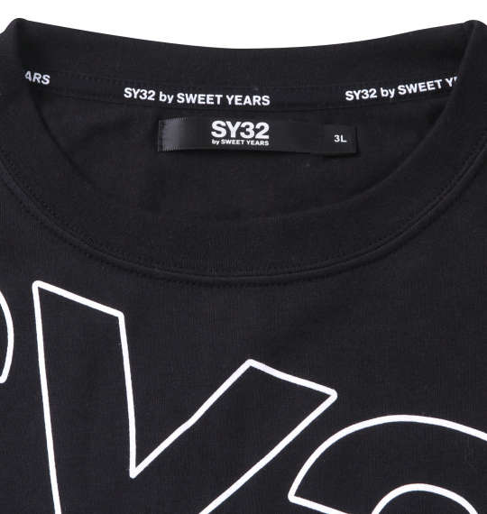SY32 by SWEET YEARS スラッシュビッグロゴ半袖Tシャツ ブラック