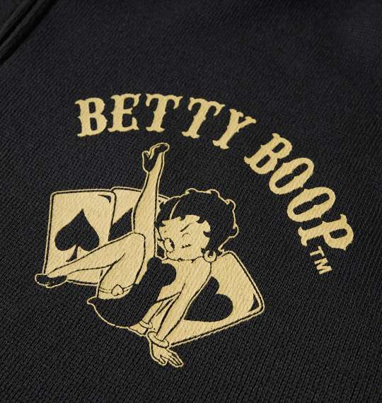 BETTY BOOP ニットフリース刺繍&プリントフルジップパーカー ブラック×ベージュ