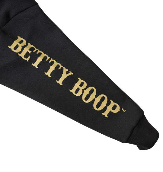 BETTY BOOP ニットフリース刺繍&プリントフルジップパーカー ブラック×ベージュ