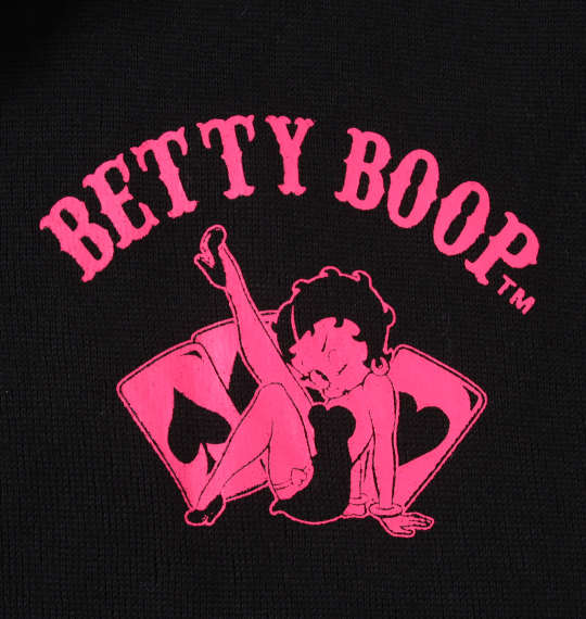 BETTY BOOP ニットフリース刺繍&プリントフルジップパーカー ブラック×ピンク