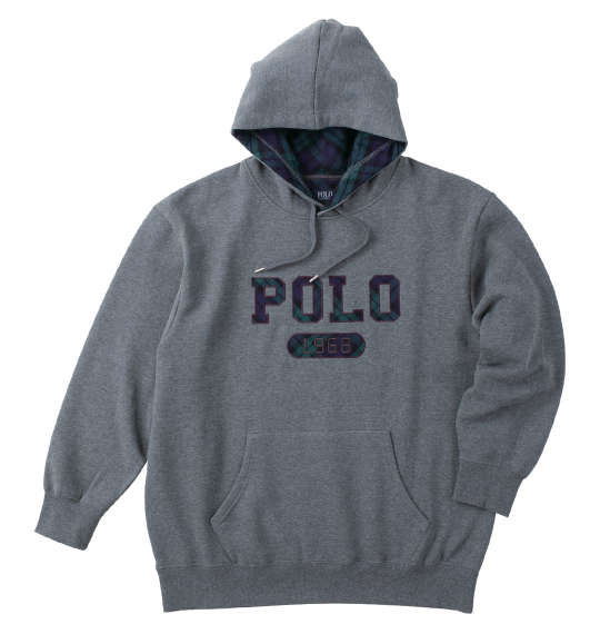 POLO BCS 裏起毛チェックロゴプルパーカー チャコールグレー