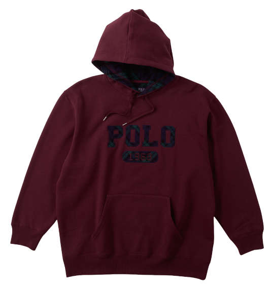 POLO BCS 裏起毛チェックロゴプルパーカー エンジ