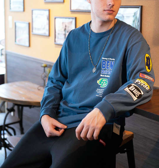 BEN DAVIS スポンサードエンブレム長袖Tシャツ ダークブルー
