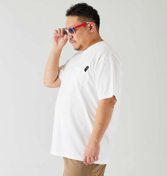 FUN for modemdesign オジサンワンポイント刺繍胸ポケット付半袖Tシャツ ホワイト