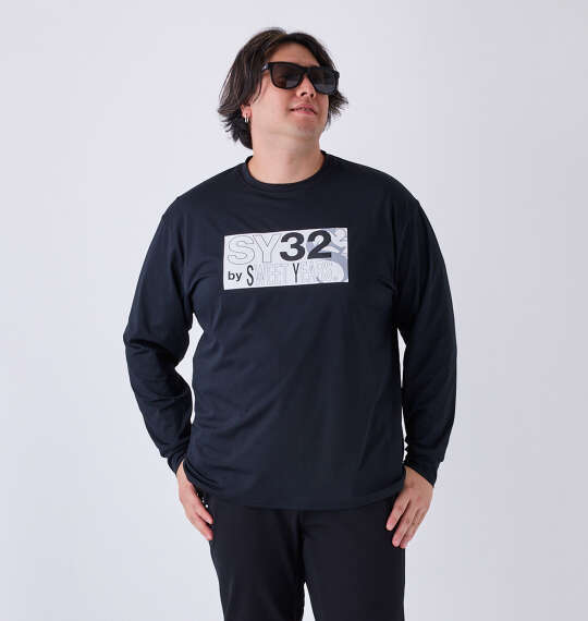 SY32 by SWEET YEARS ミックスボックスロゴ長袖Tシャツ ブラック