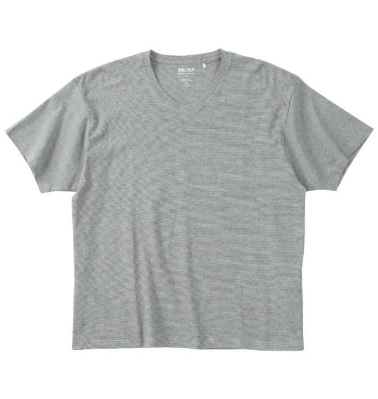 Mc.S.P オーガニックコットンミジンボーダーVネック半袖Tシャツ グレー