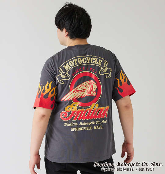 大きいサイズ メンズ INDIAN MOTOCYCLE (インディアンモトサイクル) 天竺プリント&刺繍半袖Tシャツ