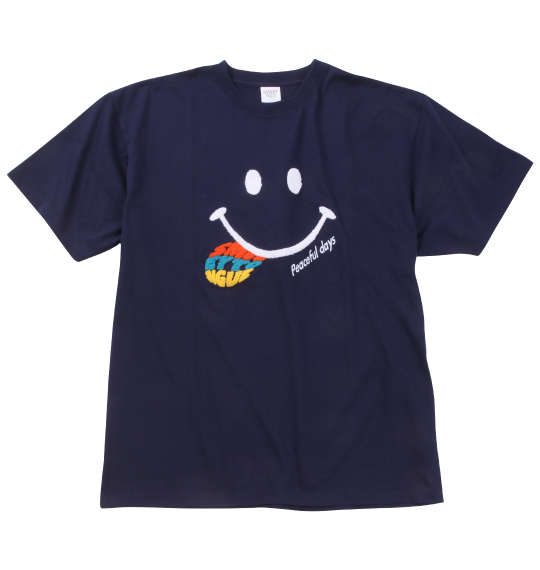 SMILEY FACE T/C天竺サガラ刺繍半袖Tシャツ ネイビー