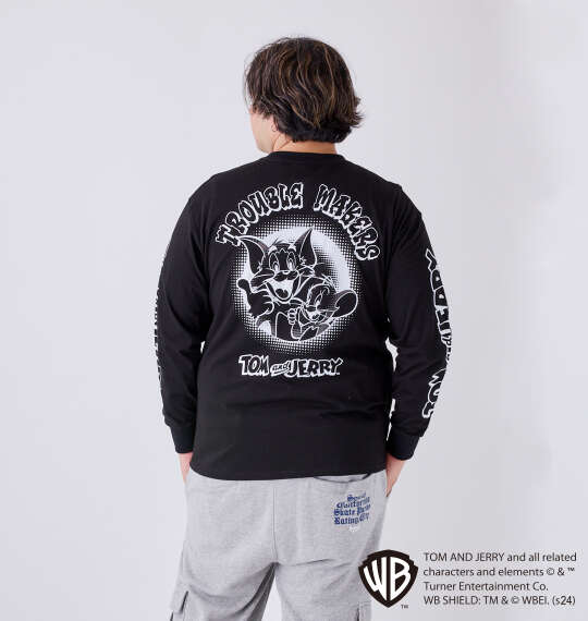 TOM and JERRY 天竺プリント長袖Tシャツ ブラック