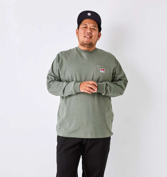 BEN DAVIS ピスポケット付長袖Tシャツ カーキ