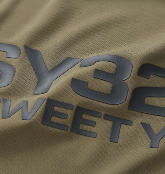 SY32 by SWEET YEARS マットストレッチポンチ半袖モックネックシャツ カーキ