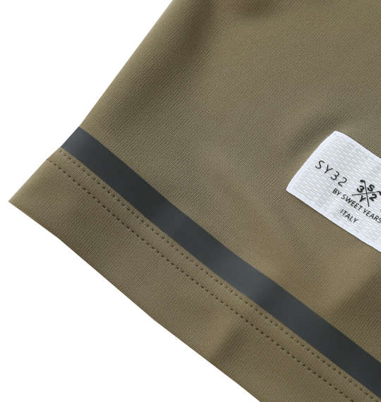 SY32 by SWEET YEARS マットストレッチポンチ半袖モックネックシャツ カーキ
