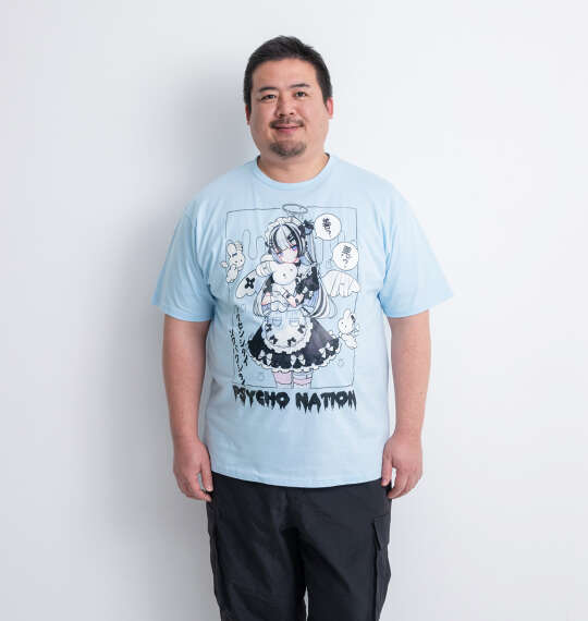 PSYCHO NATION サイコ×寝田ルネ メイド半袖Tシャツ サックス