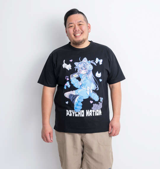 PSYCHO NATION サイコ×寝田ルネ ゲーマー半袖Tシャツ ブラック