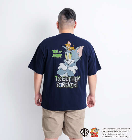 TOM and JERRY 天竺プリントポケット付半袖Tシャツ ネイビー