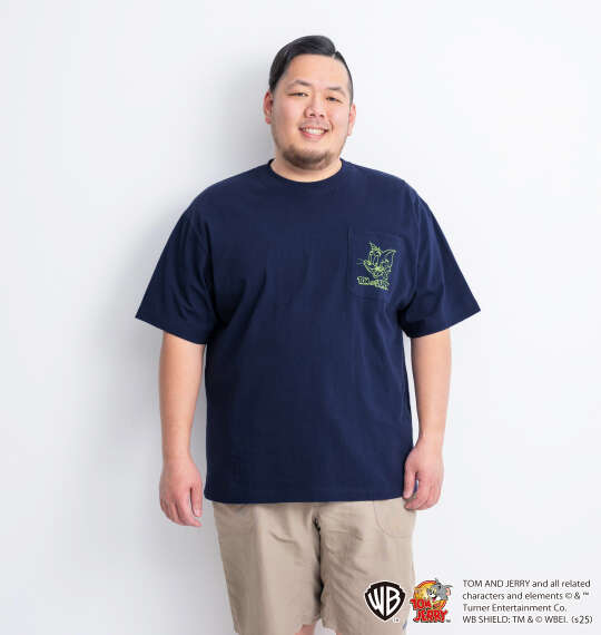 TOM and JERRY 天竺プリントポケット付半袖Tシャツ ネイビー