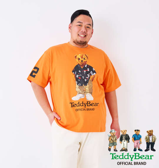 Teddy Bear 天竺プリント半袖Tシャツ オレンジ