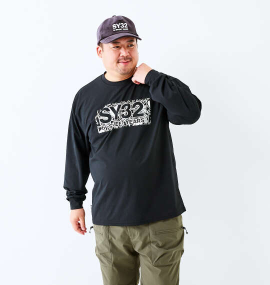 SY32 by SWEET YEARS ハートパターンボックスロゴ長袖Tシャツ ブラック