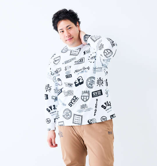 SY32 by SWEET YEARS グラフィックパターン長袖Tシャツ ホワイトシンボル
