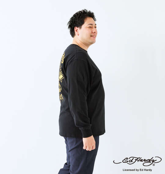 Ed Hardy 天竺プリント長袖Tシャツ ブラック×ゴールド
