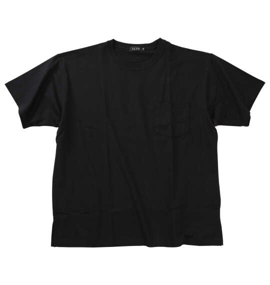 EL.FO 無地ポケット付タフ衿クルーネック半袖Tシャツ ブラック