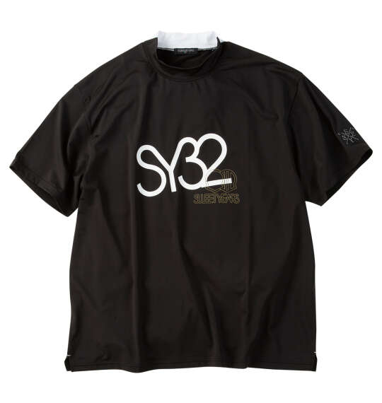 SY32 by SWEET YEARS ビッグロゴ半袖モックネックシャツ ブラック