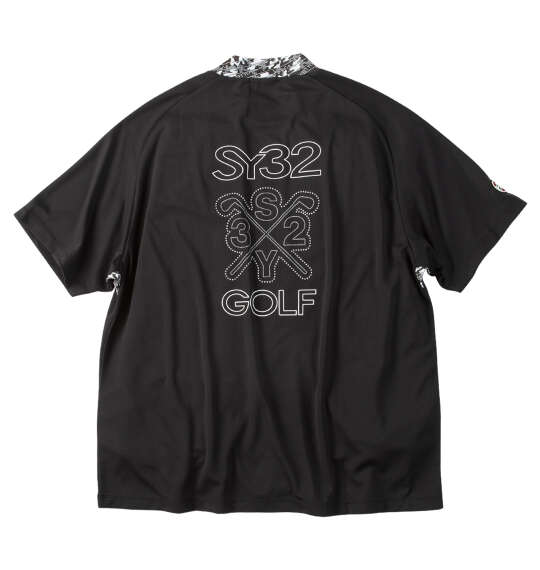 SY32 by SWEET YEARS グラフィックポイント半袖モックネックシャツ ブラック