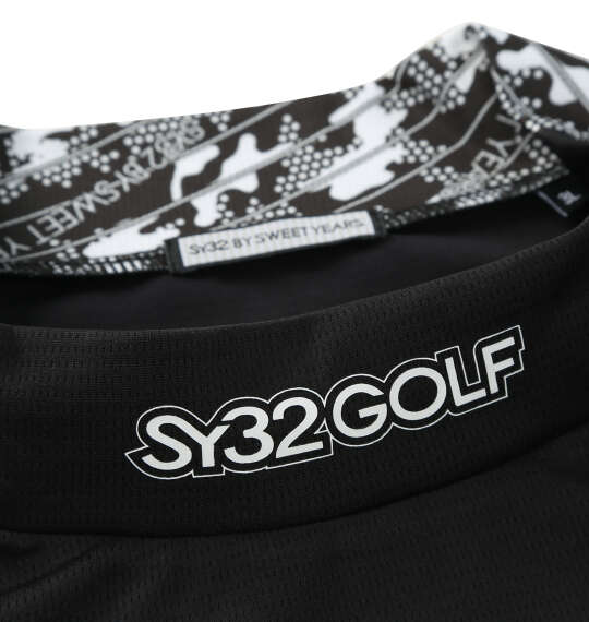 SY32 by SWEET YEARS グラフィックポイント半袖モックネックシャツ ブラック