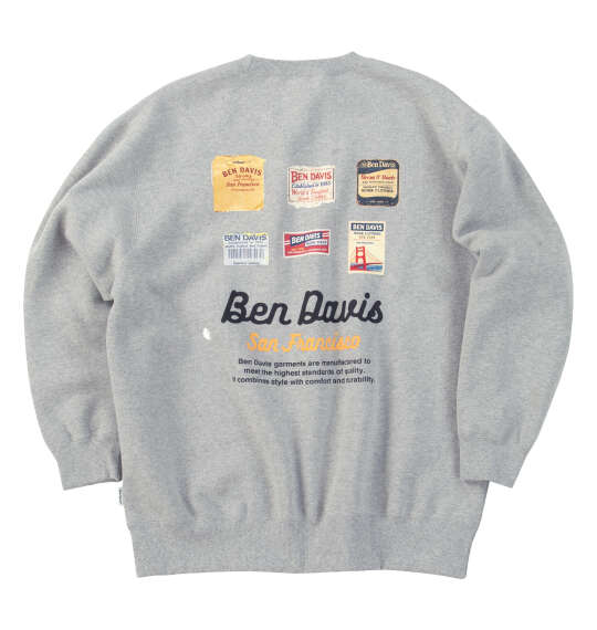 BEN DAVIS ラベルロゴクルーネックスウェット ミックスグレー