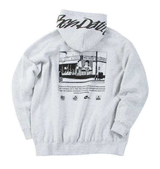 BEN DAVIS バックフードプリントプルパーカー アッシュ