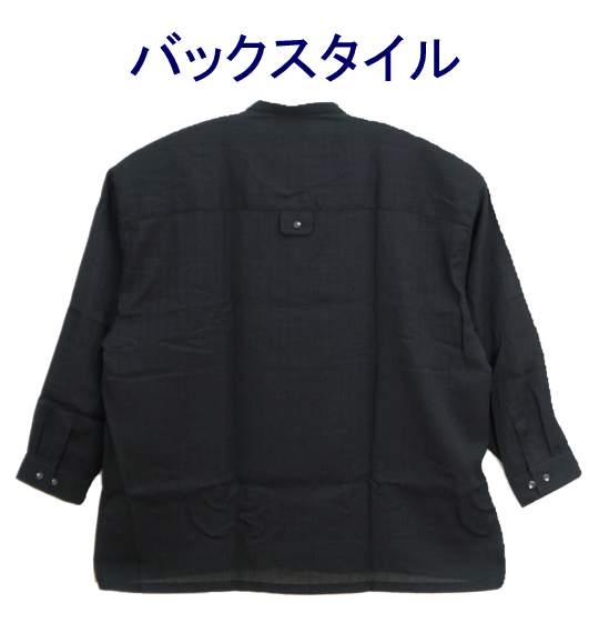  刺繍スタンドカラーシャツ ブラック