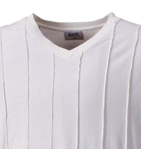MANCHES ピンタックVネックＴシャツ ホワイト