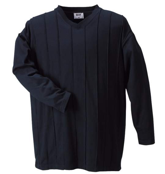 MANCHES ピンタックVネックＴシャツ ブラック